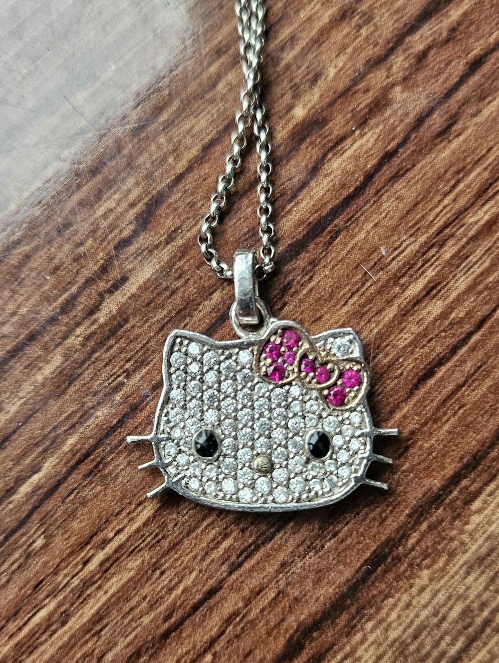 Hello Kitty Vintage Diamonique 925 Sterling Silver Pendant Necklace